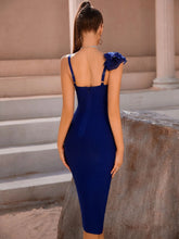ADYCE Asymmetrical Neck Appliques Detail Split Thigh Bandage Dress